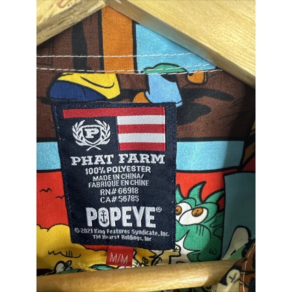 Phat Farm Popeye Comic All-Over Print Button Shirt Men’s M Cartoon Style - Picture 3 of 5